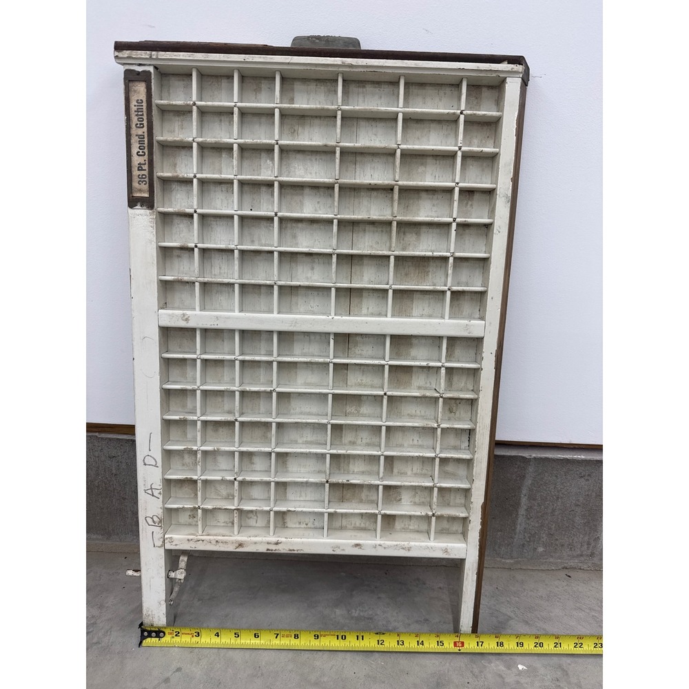 Vintage Ludlow Printer Type Case Tray White Distressed Wood Letterpress Drawer